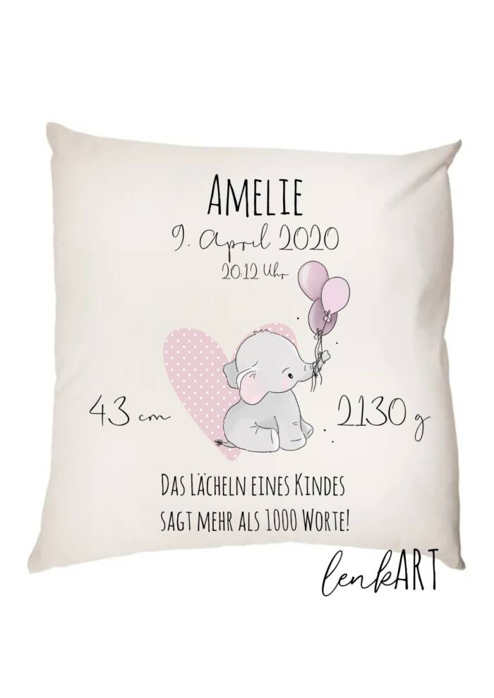 Kissen Babyelefant rosa – Bild 2
