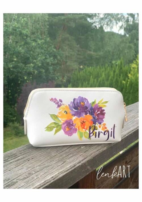 Kosmetiktasche mit gelb/lila Blumen